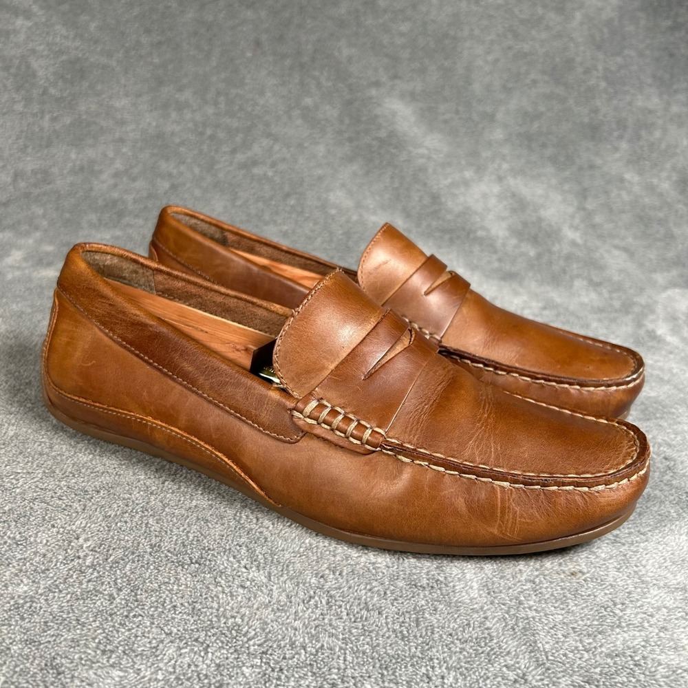 Florsheim Driver Penny Loafer Mens Cognac Brown Leather Shoes Size 9.5M